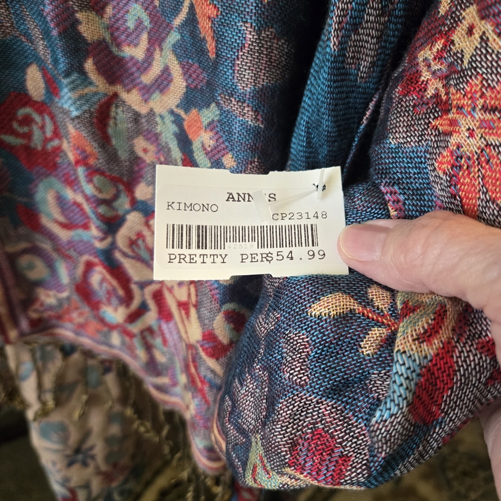Pretty Persuasions Teal Floral Open-Front Kimono - Picture 3 of 3